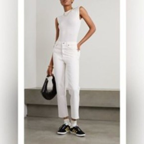 RE/DONE 90s High Rise Ankle Crop Jean Vintage White Button-Fly Slim Levis  26 - Picture 1 of 14